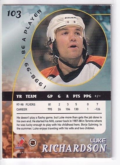 1998-99 In the Game Be a Player #103 Luke Richardson Philadelphia Flyers - Image 2 of 2