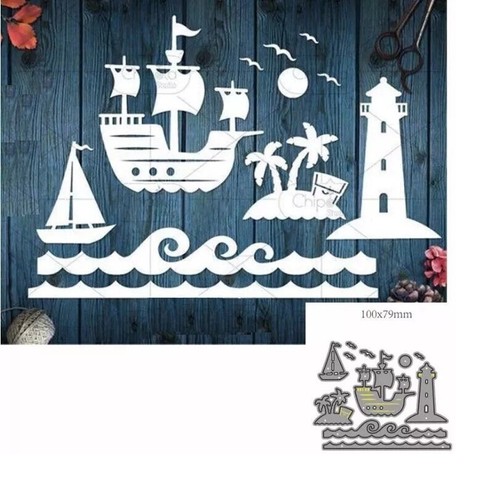 Pirate Ship Treasure Island Palm Tree Waves Ocean Metal Dies Standard Thin