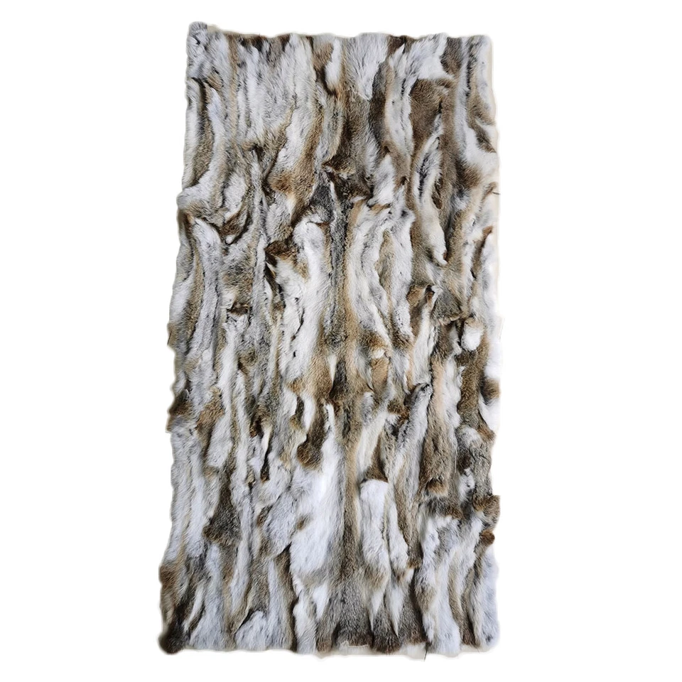 Natural Rabbit Fur Patchwork Leather Fluffy Soft Furry Sheet for DIY Blanket Rug - Image 2 of 4