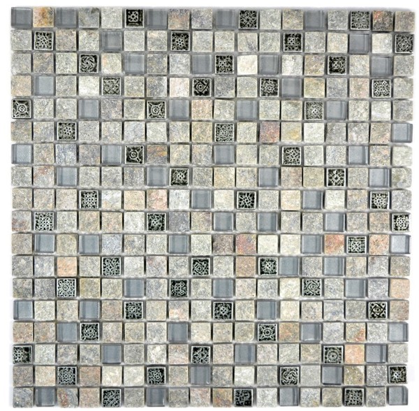 Mosaik Fliese Grau Quadratisch Resin Glasmosaik Naturstein Wc WB92-02M7 |1 Matte-image