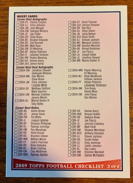 2009 Topps Red/Blue Football Checklist #3 of 4 Used Free Shipping
