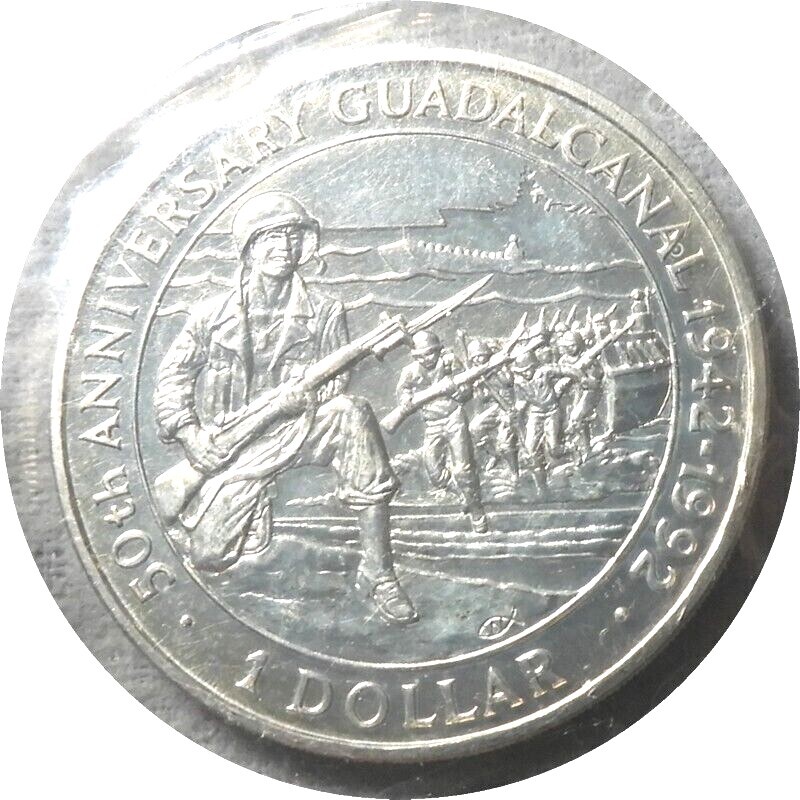 elf Solomon Isl 1 Dollar 1992 50th Anniversary of Guadalcanal WWII   Ship