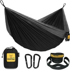 Wise Owl Outfitters Camping Portable Hammock Tree Straps Double Black  Gray