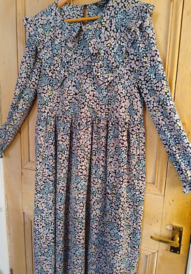Monki Sz M 40 Ditsy Floral Exagerated Collar Retro Tea Dress Cottagecore  Granny | eBay UK