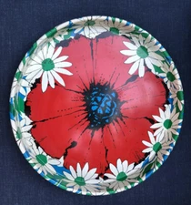 Vintage 60's Mid Century MOD Poppy Daisy Flowers Metal Serving Tray