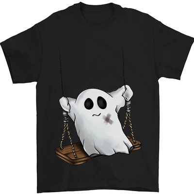 A Ghost On A Swing Halloween Drôle Spirit T-Shirt 100% en Coton - Photo 1/4