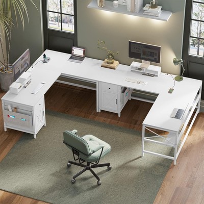 L Shaped Computer Desk, Convertible 86.6'' Home Office Desk w/Drawer &Storage Bag