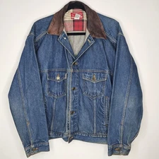 Vintage Marlboro Denim Jacket Men M Trucker Jean Leather Collar 90s Streetwear
