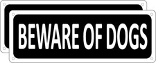  2 Pack Beware of Dog Signs for Fence, 10" X 3.5" Aluminum Dog Warning Sign
