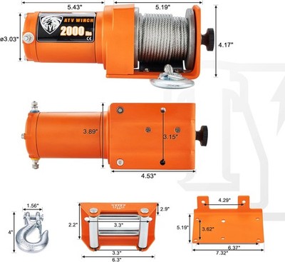 TYT 2000 LB ORANGE ELECTRIC WINCH (2000 LB STEEL CABLE WINCH) - ORANGE
