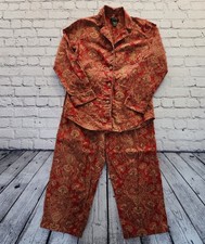 Lauren Ralph Lauren Women's Pajama Set Red Paisley Monogram Size Medium