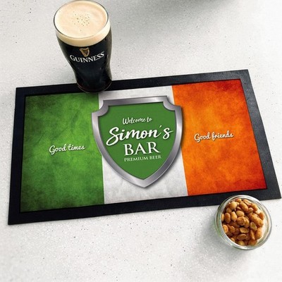 Personalisierte irische Barmatte | Chrom - St Paddys Day irische Flagge Bier Zubehör