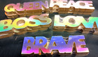 2 each PEACE Boss LOVE Brave Queen Cutout Sign Decor Craft Supply DIY iridescent — photo 2