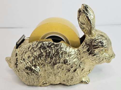 Heavyweight Bunny Tape Dispenser Gold Tone Cast Metal