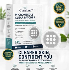 Curalona Microneedle Patches 144pcs, Skin Tag Wart Acne Remover Patches