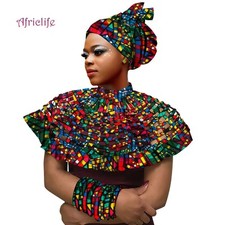 Handmade Ankara Shawl Collar Necklace, Headband  Bracelets Set W250261