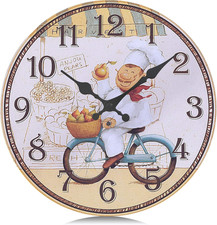 30Cm Küche Wanduhr Holz Lautlos, Vintage Küchenuhr Gelb Ohne Tickgeräusche, Anti