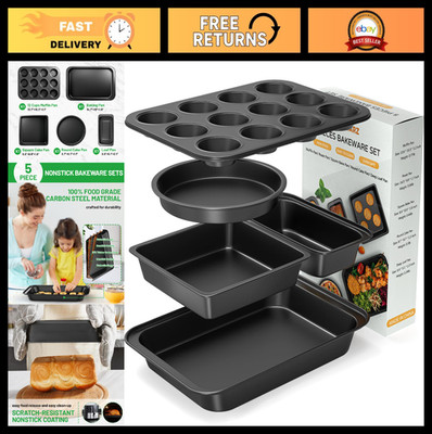 5-Piece Nonstick Baking Pans Set - Cake, Muffin, Loaf & Roast Trays, Stackable B