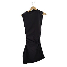 Quince Women Stretch Cotton Jersey Mock Neck Mini Dress TRUE Black M