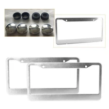 2pc Aluminum Alloy Silver License Plate Frame Tag Cover with Screw Caps