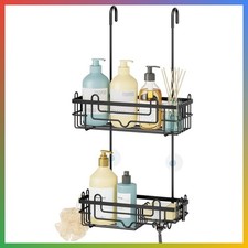 Over Door Shower Caddy 2 Tier Hanging Organizer Rustproof Black Bathroom Storage