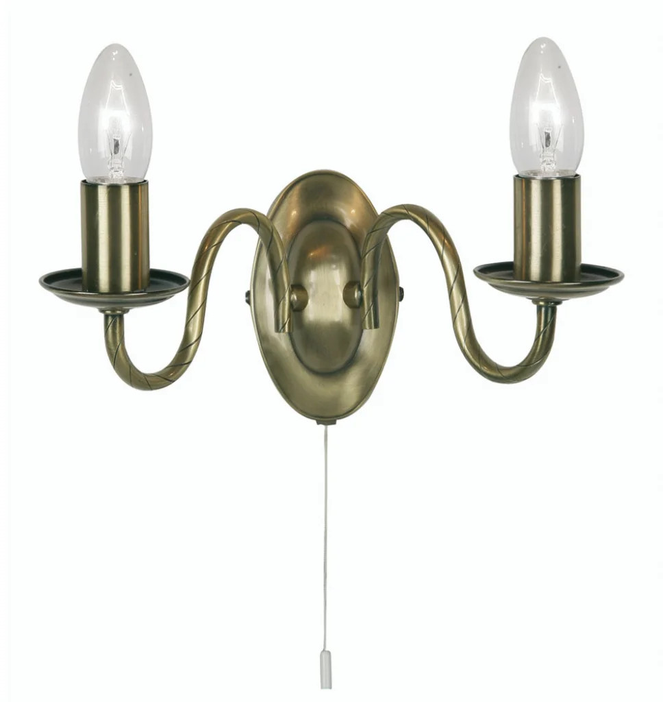 Wall Light Brass Nador Double Antique Oaks Lighting 8230/2 AB
