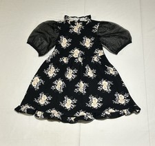 Janie and Jack Girls Size 3 Black Floral Ponte Fabric Sheer Short Sleeves Dress