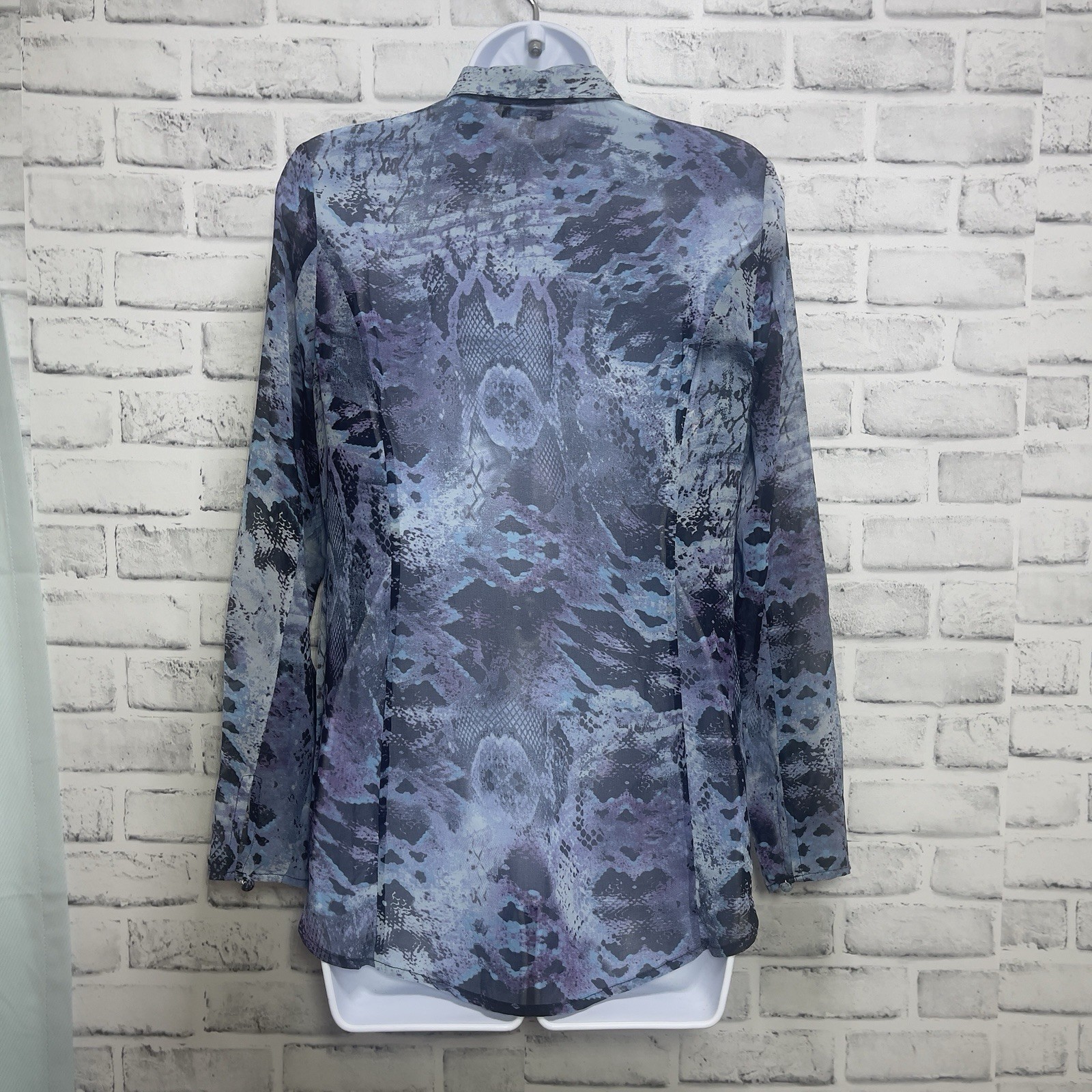 CAbi Semi Sheer Python Hidden Button Blouse Small… - image 7