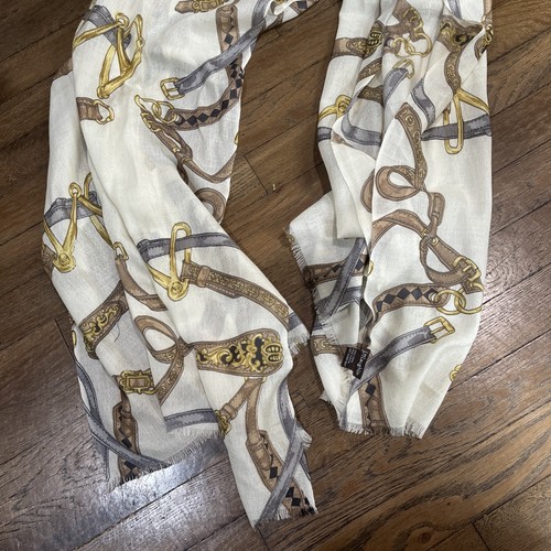 J Mclaughlin  Large Scarf / Wrap - Beige Equestrian Pattern - Picture 2 of 6
