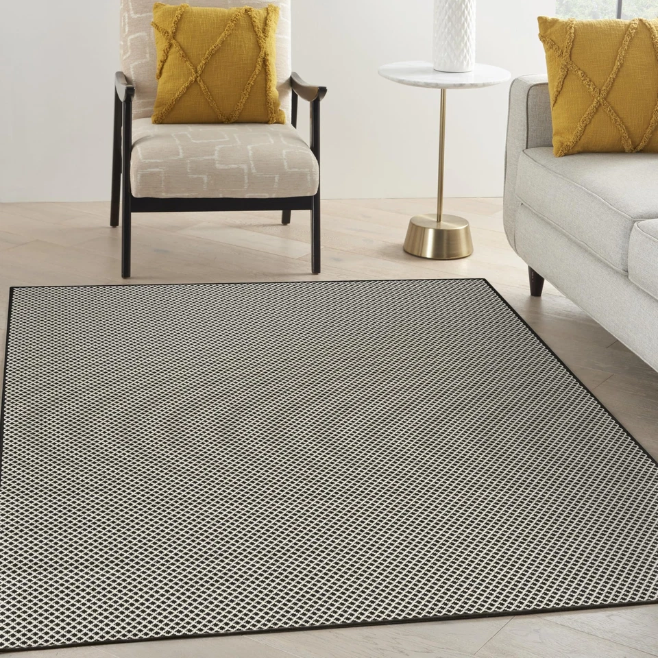 Alfombra Home Courtyard negra blanca 5' x 7' - Fácil de limpiar, sin desprendimiento, cama R... Foto 2 de 4