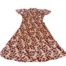 Ann Taylor High Neck Satin Dress Paisley Print Flutter Sleeves Size 6 Women's