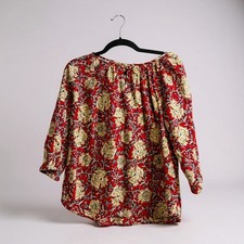 Chaps Red Floral Print Peasant Blouse Top Women's Size Small