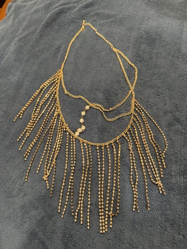 Avant Garde Fringe Necklace Gold Pearl Crystal NWOT