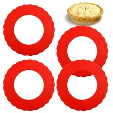 4 Pcs Mini Silicone Pie Crust Shields for 4-6 Inch Pies 6.37 inches, Red