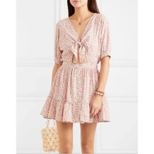 Faithfull The Brand Pink Floral Tie Front Cut Out Mini Dress Womens Small S