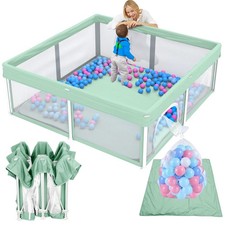 Foldable Baby Playpen with Mat, 50" 50" Collapsible Play Pen for Babies and T...