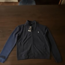 Polo Ralph Lauren Men's Navy Knit Full Zip Sweater Custom Fit Size L boys youth