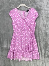J. Crew Women Size 8 Pink Floral Mini Ruffle Front Faux Wrap Dress Style L7666