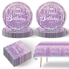 41pcs Purple and Silver Party Supplies ,include 20 dessert plates,20 Napkin a...