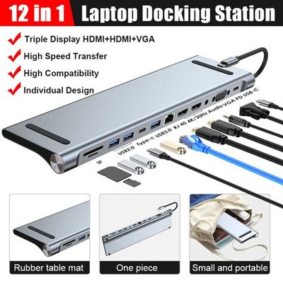 USB C Dockingstation Dual Monitor, 12in1 USB C Dock Triple Display Ladefunktion-