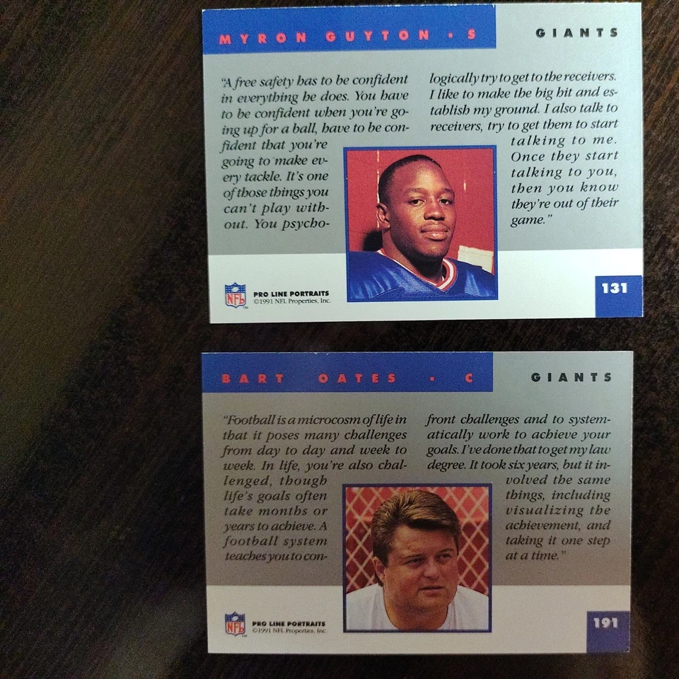1991 Pro Line Portraits - Riesenberg, Bart Oates, Myron Guyton - New York Giants - Image 4 of 4