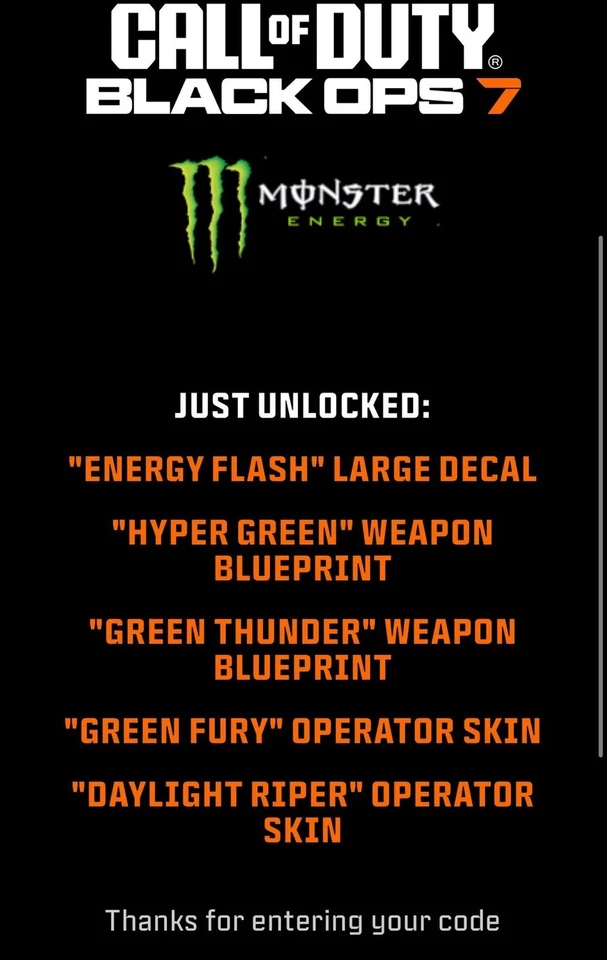 Call of Duty Black Ops 7 BO7 Monster Energy Items Full Set 5 Items NO XP - Image 2 of 3