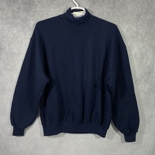 VTG JERZEES Super Sweats Sweatshirt Men Blue Plain Mock Neck Pullover Fleece.