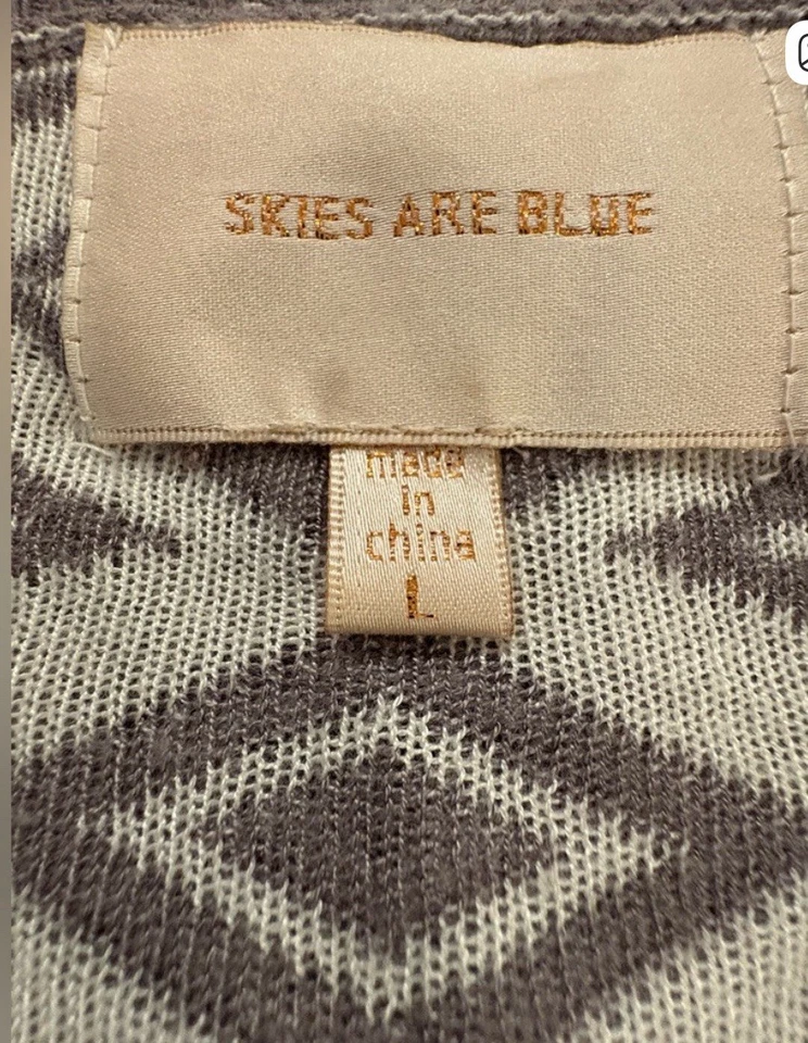 Cárdigan abierto Skies Are azul crema y gris tejido geométrico línea larga Foto 3 de 4