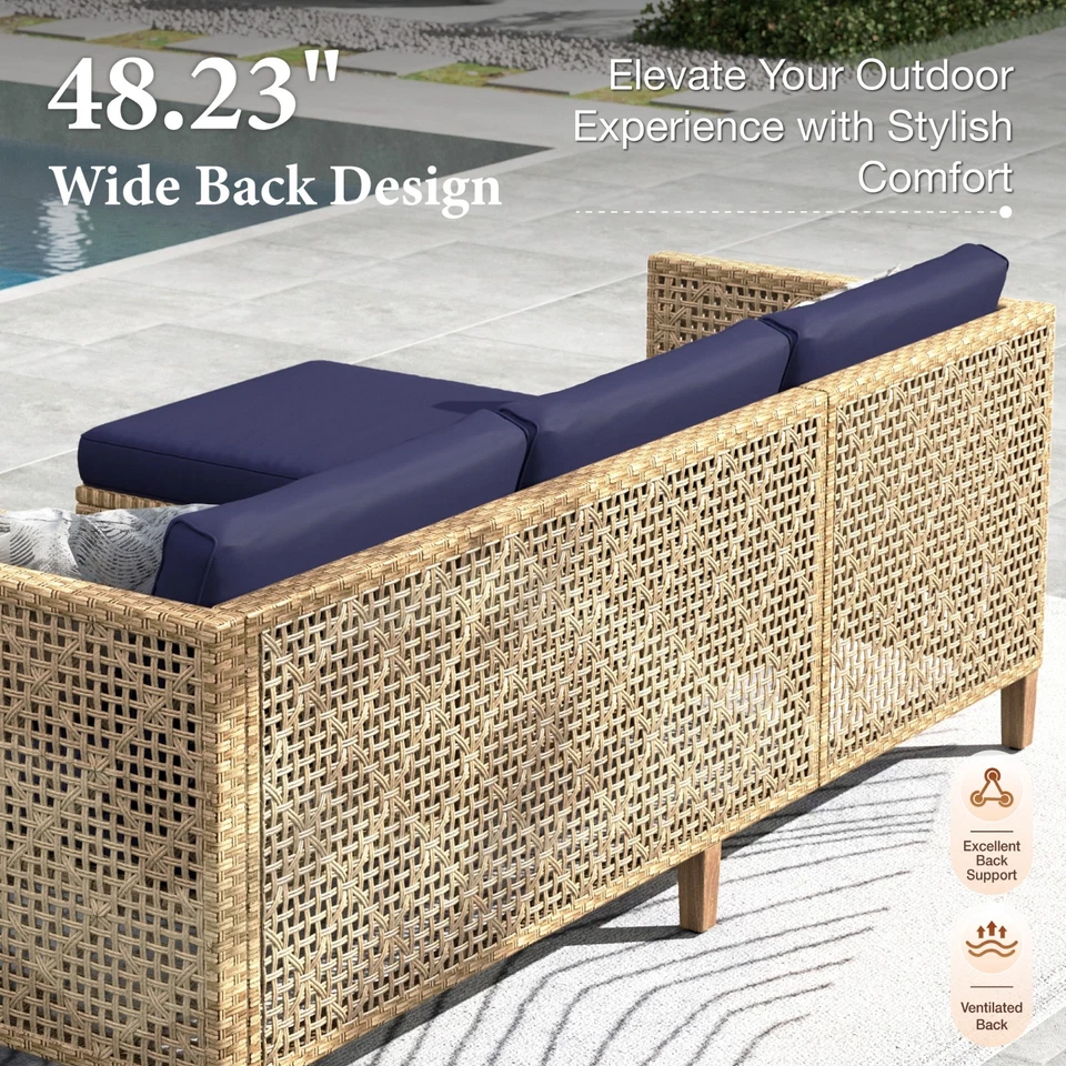 Conjunto de móveis de pátio para área externa sofá de vime para área externa - Imagem 3 de 4