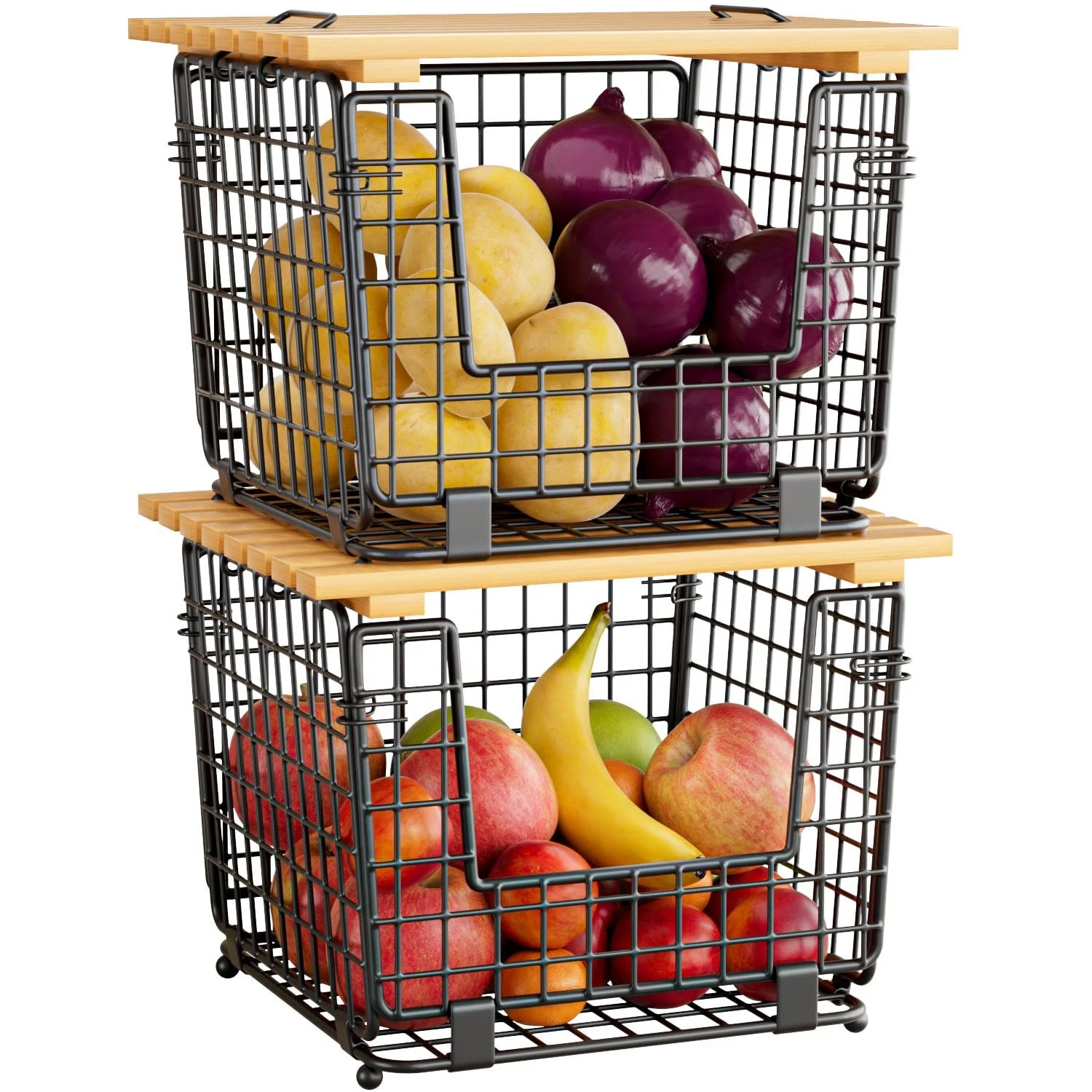 Wire Storage Basket for Kitchen Pantry: Stackable Kitchen Counter Organizers ...