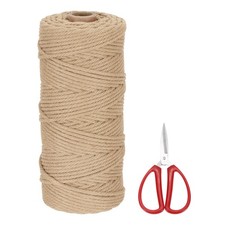 Braided Macrame Cord, 3mm x 109 Yards Natural Cotton Rope with Scissors Khaki