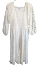 Baltic Born Lace Smocked Midi Dress Brisbane Off White Balloon Sleeve Size XL