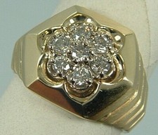 14 karat diamond ring - 14K gold men 0.5 carat diamond hexagon top cluster ring