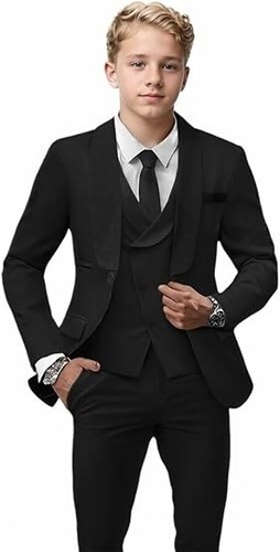 Boy Suit Formal Set Shawl Lapel Tuxedo Jacket Vest Pant Wedding Groom Party 3Pcs - Picture 2 of 30